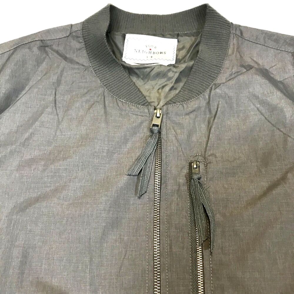 Your Neighbors Men’s Size L Green Marius Nylon Bomber Jacket Zipper Pockets